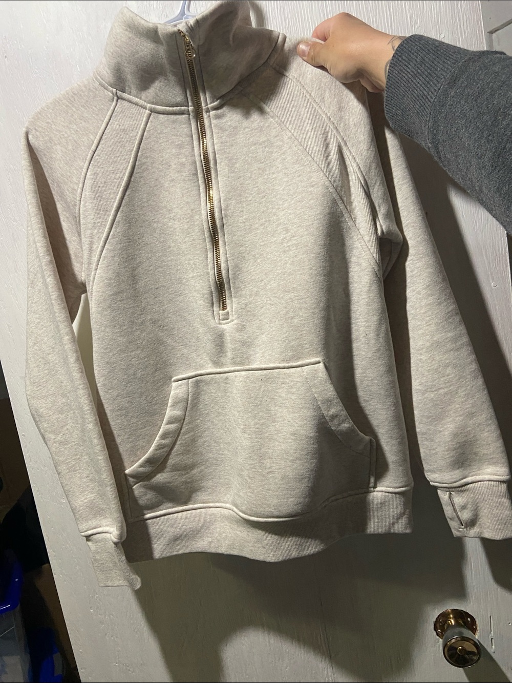 Danskin 3/4 Zip Pullover Sweatshirt Cream & Gold